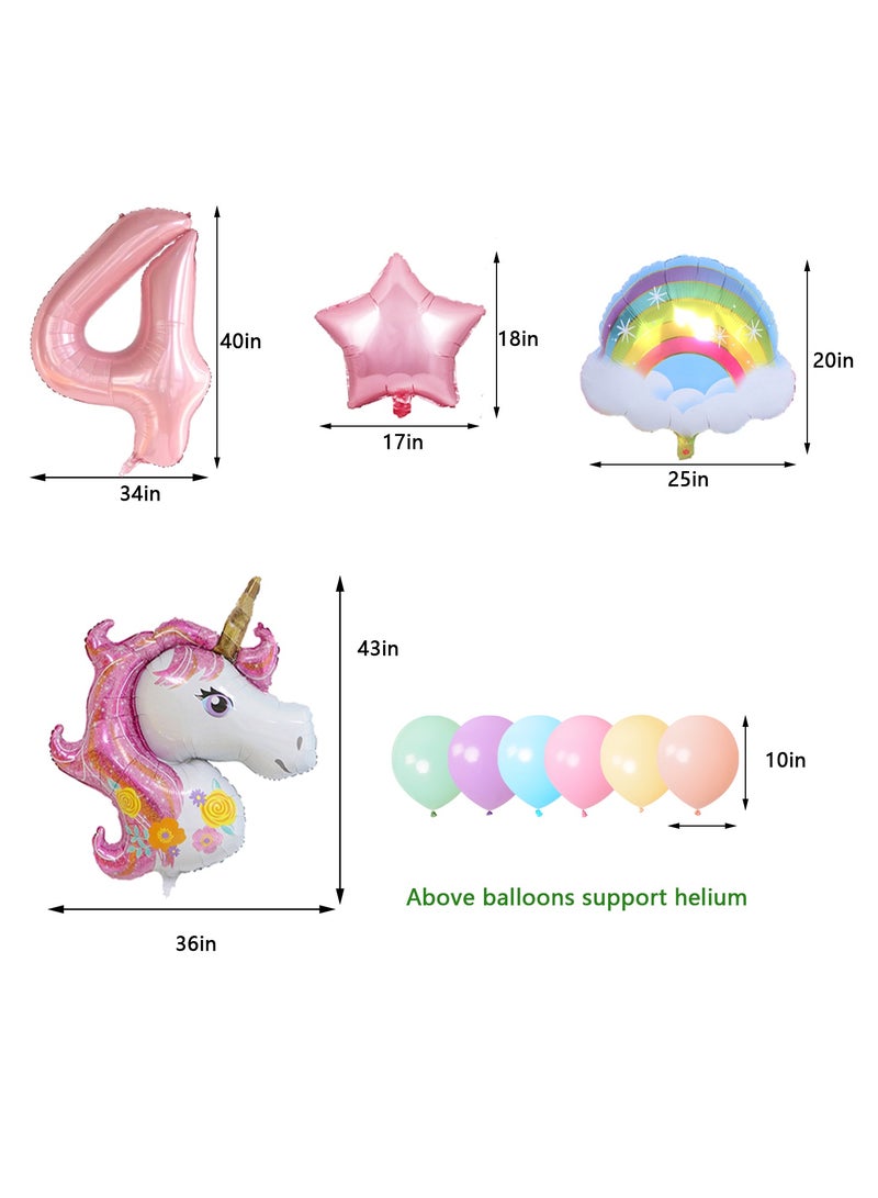 4th Birthday Decoration 43in Unicorn Birthday Balloons for Girls,Pink Unicorn Rainbow Balloon Graland,Unicorn Party Supplies,Happy Birthday Banner,Cake Toppers,Tattoo tickers  - Image 3