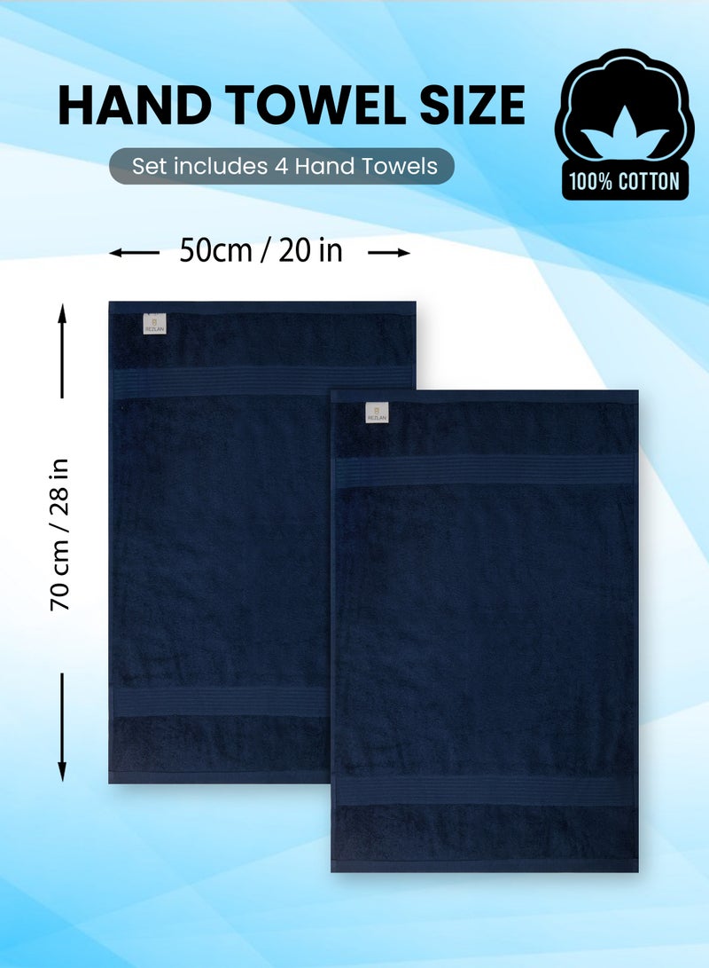 REZLAN UAE REZLAN Luxury 4-Piece Hand Towel Set - 100% Premium Cotton (50×70 cm/20×28 in) - Ultra Soft & Absorbent - NAVY  - Image 3