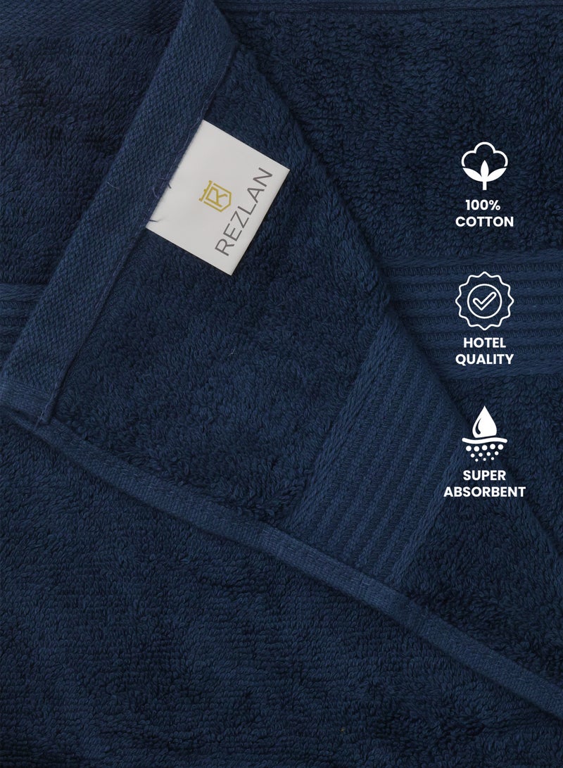 REZLAN UAE REZLAN Luxury 4-Piece Hand Towel Set - 100% Premium Cotton (50×70 cm/20×28 in) - Ultra Soft & Absorbent - NAVY  - Image 4