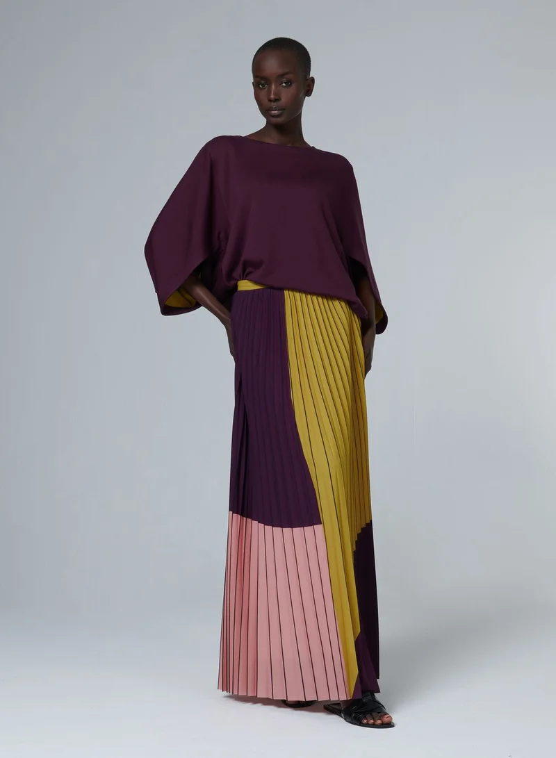 leem Colour-Block Pleated Skirt