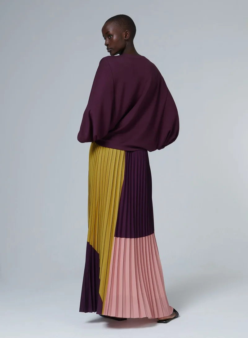 leem Colour-Block Pleated Skirt
