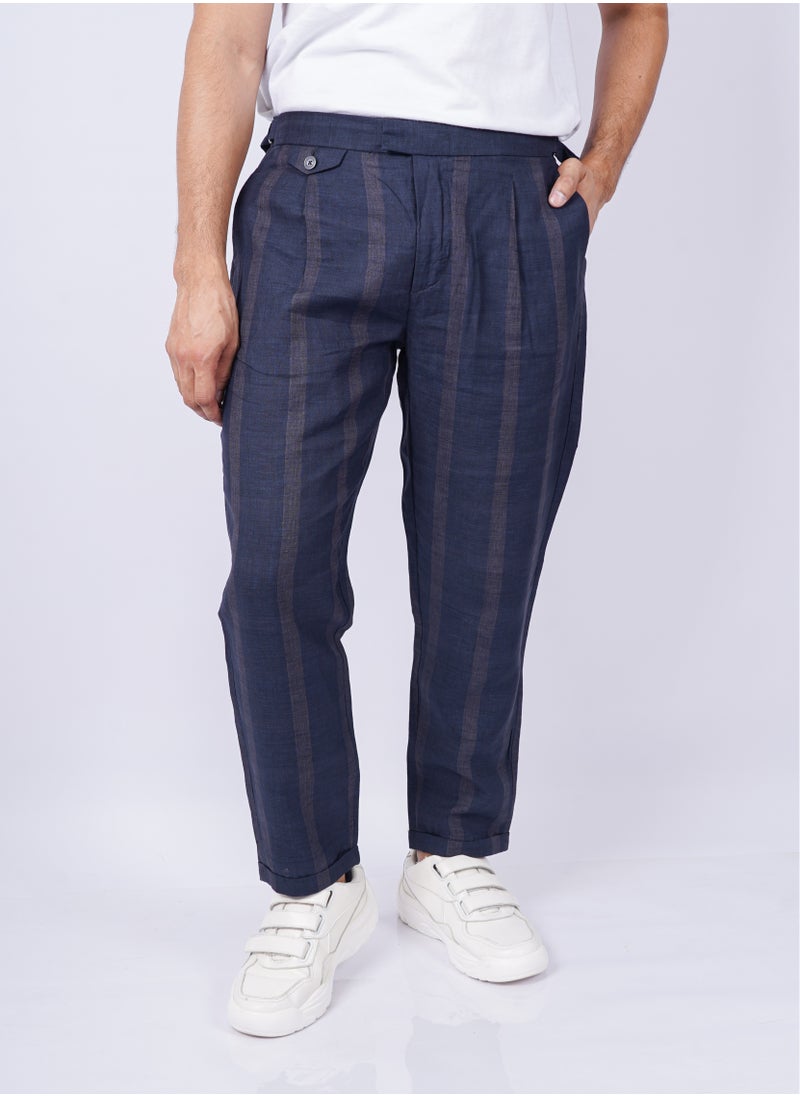 SELECTED - Men's Stripes Casual Chino Pants in Electric Blue - Image 1