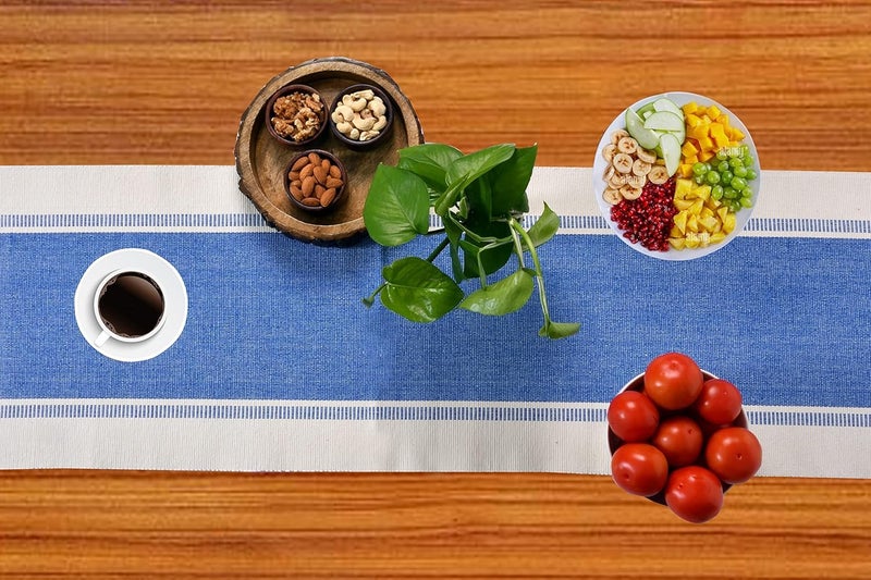 CRAZYWEAVES Cotton Table Runner for 4 Seater, Heat Resistant Handcrafted Table Runners for Dinning Table/Party Restaurants with Tassels at End (Blue, 152 cm x 32 cm) - Image 2