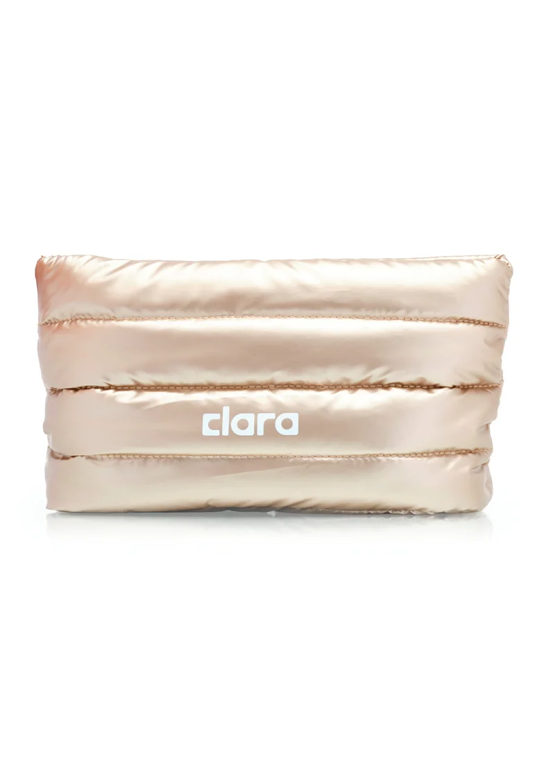 CLARA Clara Gold Toiletry Bag for Styling Products, Padded Travel Cosmetic Bag, Elegant Makeup Organizer Pouch for Hair Care, Beauty Essentials & Daily Toiletries, Modern Metallic Gold Storage Bag