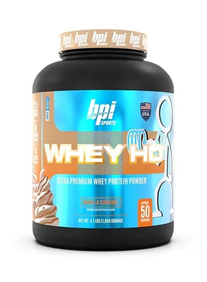 BPI SPORTS Whey Hd Ultra Premium Whey Protein Powder 50 Servings Vanilla Caramel 1850 Grams