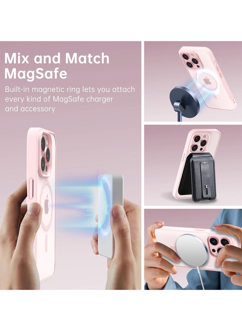 Magnetic Case for iPhone 16 Pro Compatible with MagSafe, Translucent Matte Back Slim Shockproof Phone Cover Pink - Image 4