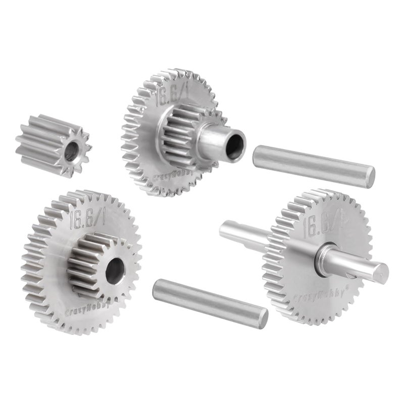 CrazyHobby Transmission Gear Set Stainless Steel High Speed Diff Gear for Traxxas TRX4M TRX4MT 1/18 RC Crawler Upgrades (16.6:1) - Image 1