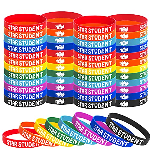 Wehhbtye 48PCS Star Student Wristbands-8 Color Star Student Silicone Bracelets, rubber Bracelets for Student Rewards School Classroom Teacher Recognition Award, Education Activities - Image 1