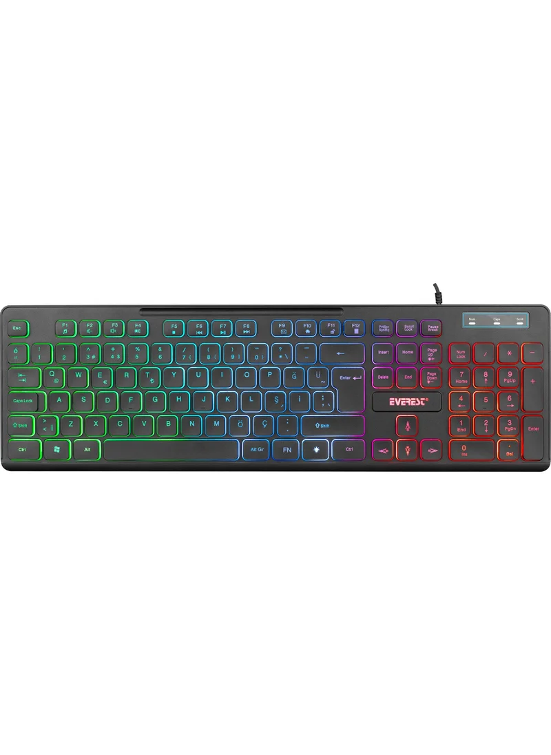 إيفرست KB-120 Sleek Black USB Rainbow Backlit Q Gaming Gaming Keyboard