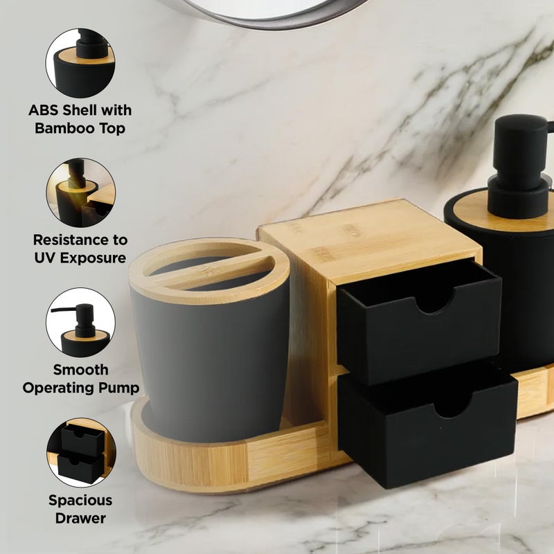 Kuber Industries 3 Pcs ABS Bathroom Accessories Set | Includes Liquid Soap Dispenser (340ml), Toothbrush Holder & Organizer | Bathroom & Kitchen Sink Accessories Set for Home | Black-KL5025B - Image 4