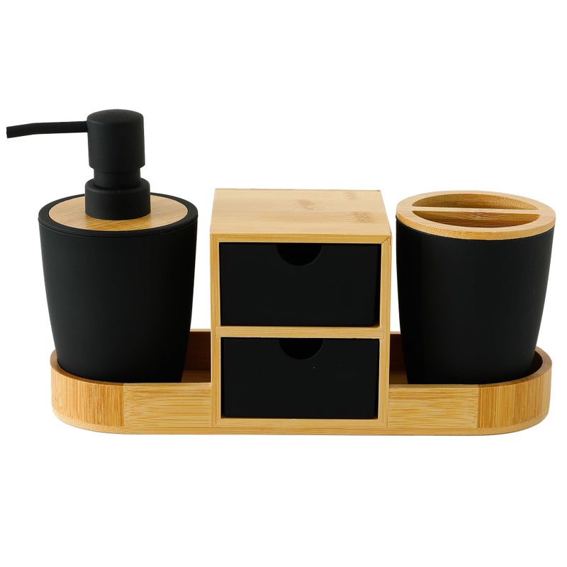 Kuber Industries 3 Pcs ABS Bathroom Accessories Set | Includes Liquid Soap Dispenser (340ml), Toothbrush Holder & Organizer | Bathroom & Kitchen Sink Accessories Set for Home | Black-KL5025B - Image 2