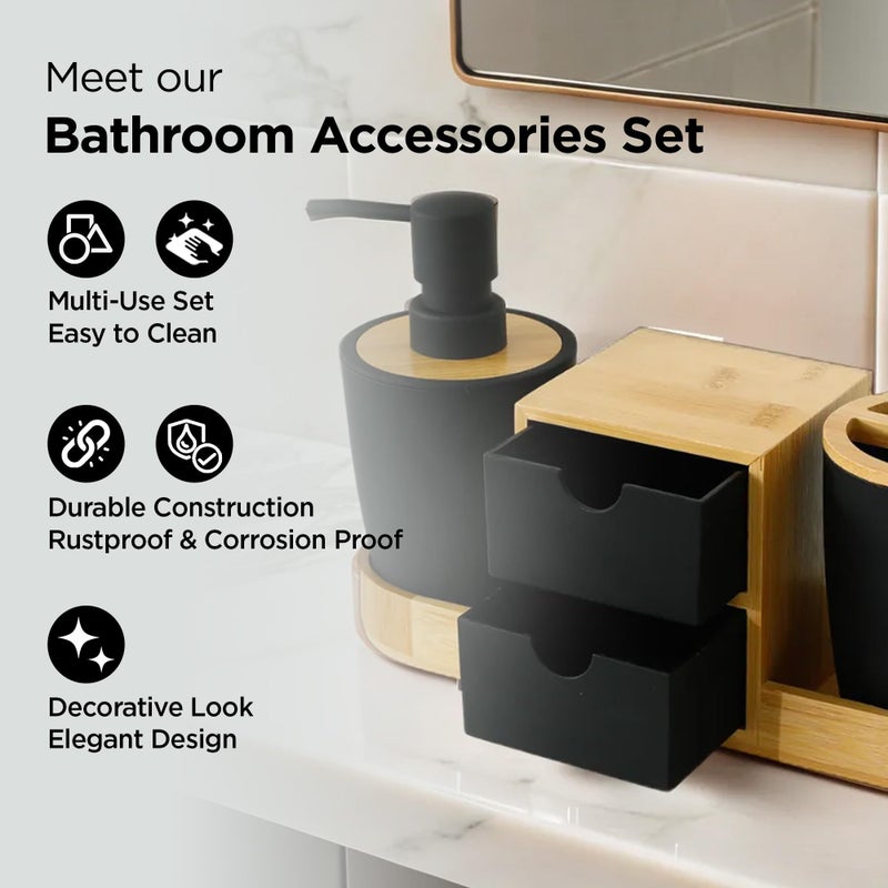 Kuber Industries 3 Pcs ABS Bathroom Accessories Set | Includes Liquid Soap Dispenser (340ml), Toothbrush Holder & Organizer | Bathroom & Kitchen Sink Accessories Set for Home | Black-KL5025B - Image 3