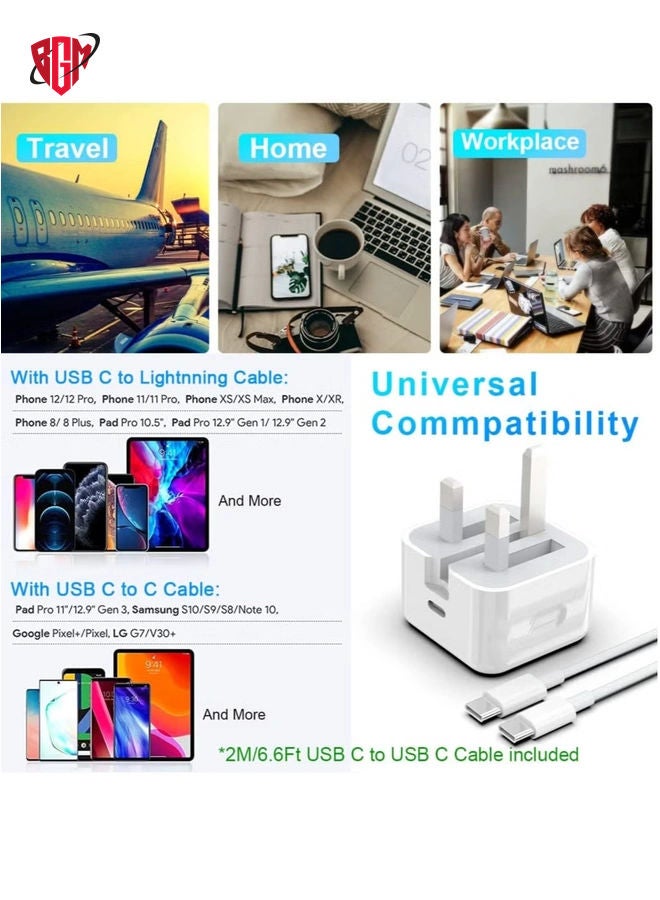 BGM iPhone Charger Fast PD20W USB C Wall Charger Fast Charging Type-C USB Charger Plug Universal Travel Adapter Type C Wall Plug Compatible for iPad Pro,iPad mini, iPhone 13 Pro/13 Pro Max/13/12/11 - Image 2