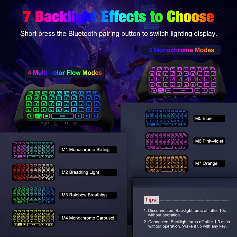 MoKo RGB Backlight Keyboard for PS5 Controller, Bluetooth Wireless Mini Gamepad Chatpad for PlayStation 5 with Upgraded Built-in Speaker & 3.5mm Audio Jack for PS5 Controller Accessories - Image 3