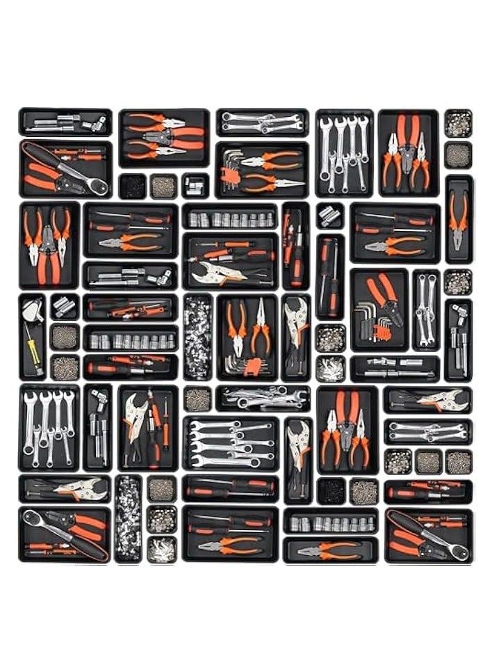erorex 45 Pcs Tool Box Organizer Tray, 3-sizes Multifunctional Drawer Organizer Material, Wear-Resistant and Drop-Proof, Suitable for Tool Room, Garage, Office, Dresser, Study Table  - Image 1
