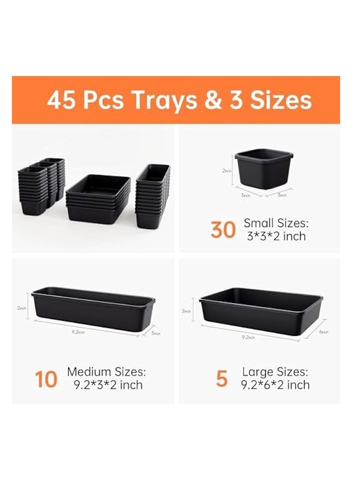 erorex 45 Pcs Tool Box Organizer Tray, 3-sizes Multifunctional Drawer Organizer Material, Wear-Resistant and Drop-Proof, Suitable for Tool Room, Garage, Office, Dresser, Study Table  - Image 4
