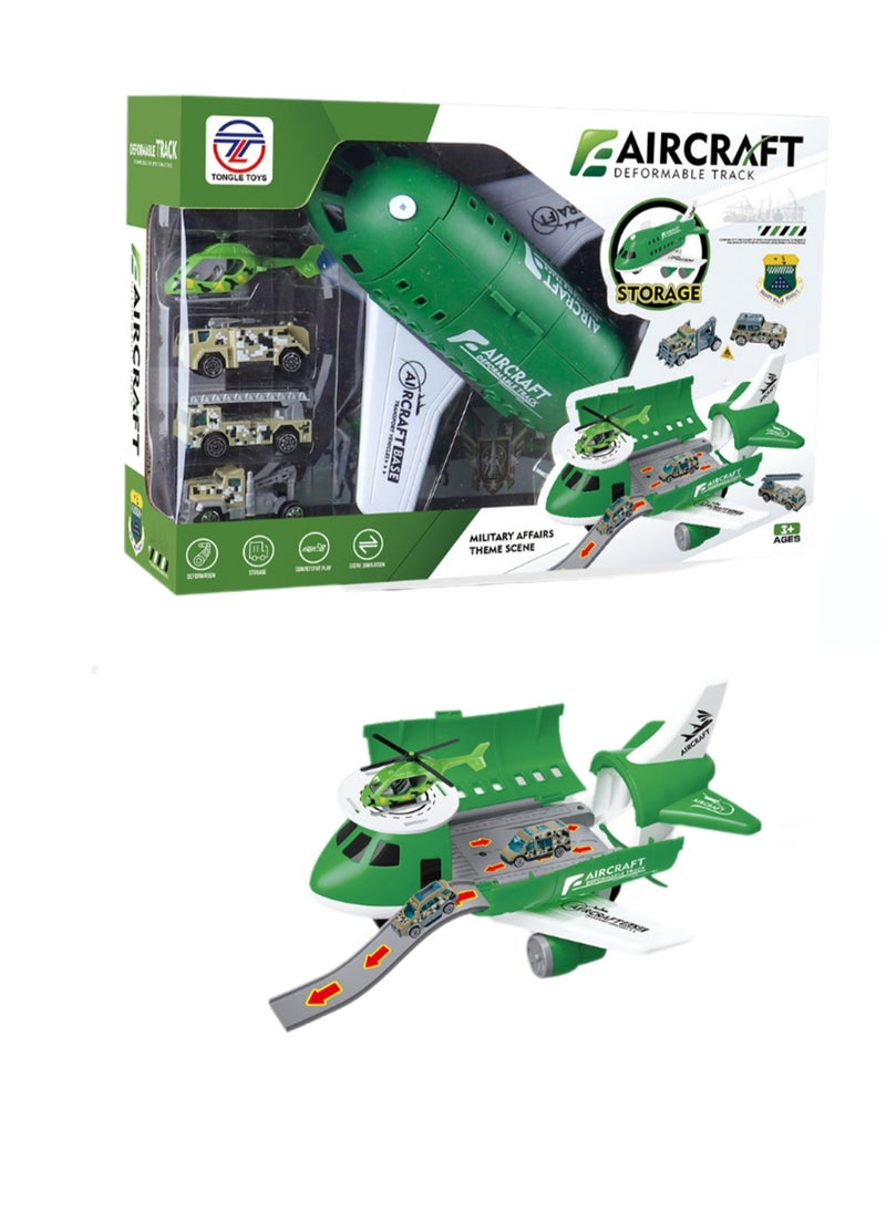 Children's Toy Airplane Can Be Stored In The Passenger Plane Set Mode(Green Transport Plane Storage Aircraft + Map + Road Sign Window Color Box)  - Image 1