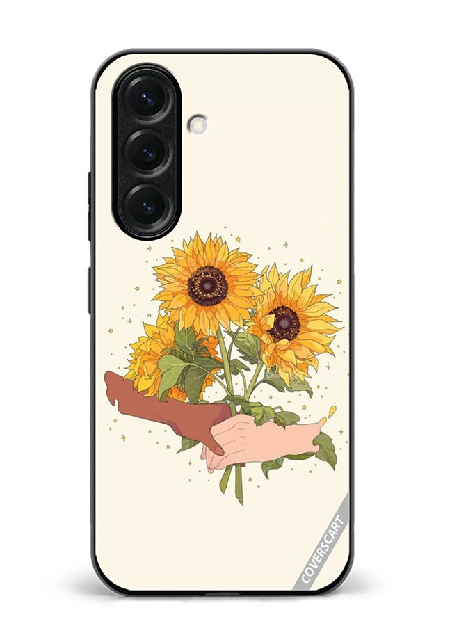 غطاء واقي لهاتف سامسونج جالاكسي S25 بلس بتصميم زهرة الشمس مع يدين بألوان متعددة