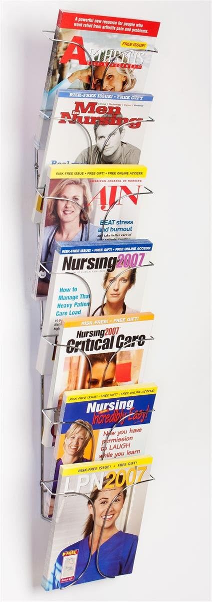 Displays2go Displays2go Set of 2  7Pocket Wire Magazine Rack with VerticallyStacked Pockets Wall Mounted Literature Holder for 85x11 Catalogs  Chrome Finish  - Image 1