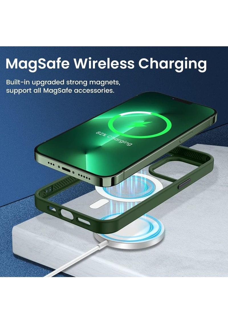 Generic Clear Hard PC Back Cover Soft TPU Frame Shockproof Protective Slim Bumper Case Built in Magnets Compatible with MagSafe for iPhone 14 Pro Max(Green)  - Image 3
