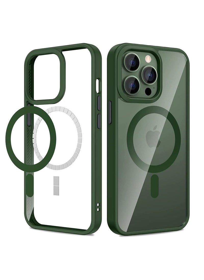 Generic Clear Hard PC Back Cover Soft TPU Frame Shockproof Protective Slim Bumper Case Built in Magnets Compatible with MagSafe for iPhone 14 Pro Max(Green)  - Image 1