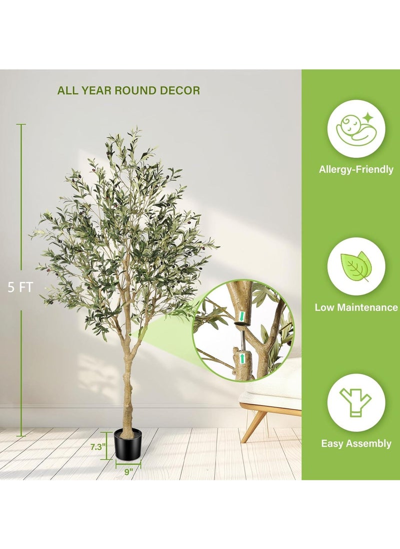 Artificial Olive Tree ,150cm Olive Tree with Lifelike Olive Branches and Fruits, Perfect  Long Artificial Tree for Home Office Deco