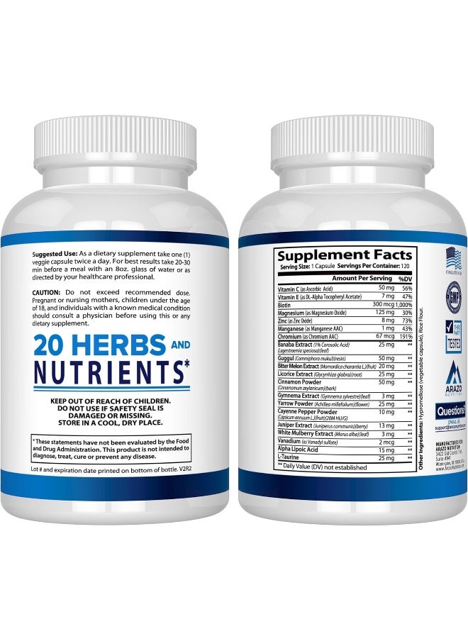 Arazo Nutrition Blood Sugar Support Supplement - 120 Pills  - Image 3