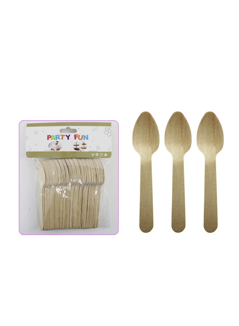PARTY FUN Natural Wooden Mini Spoon 11Cm 50Pcs/Pkt - Image 2