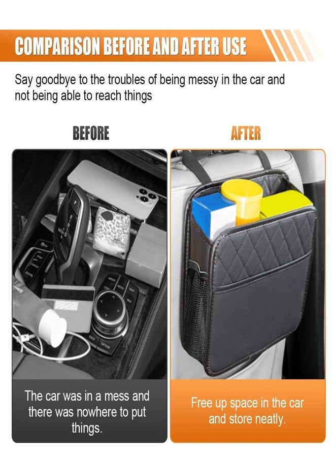 VENEXA Car Back Seat Organizer, PU Leather Car Storage Bag, Waterproof Hanging Car Seat Organizer, Vehicles Interior Hanging Leather Backseat Organizer, Car Accessories - Black - Image 5