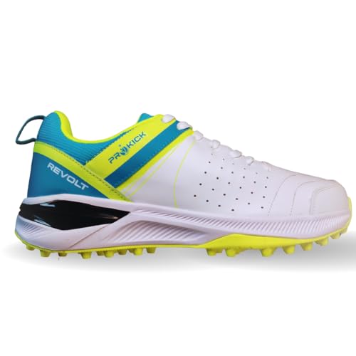 Prokick Revolt Cricket Shoes with Rubber Studs | Lightweight & Durable | All-Round Cricket Footwear for Turf and Hard Ground (WHITE/SEA GREEN/LIME YELLOW, UK Footwear Size System, Adult, Men, Numeric, Medium, 9) - Image 1