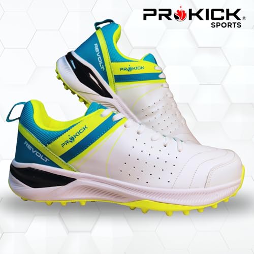 Prokick Revolt Cricket Shoes with Rubber Studs | Lightweight & Durable | All-Round Cricket Footwear for Turf and Hard Ground (WHITE/SEA GREEN/LIME YELLOW, UK Footwear Size System, Adult, Men, Numeric, Medium, 9) - Image 4