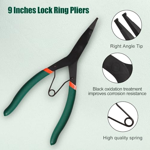 SPEEDWOX 9 inch Angle Tip Lock Ring Pliers for Transmission, Special Circlip Plier with Hole Angle Tip Retaining Ring Pliers Flat Nose Retaining Ring Pliers with Black Oxide Finish Ring Opening - Image 4