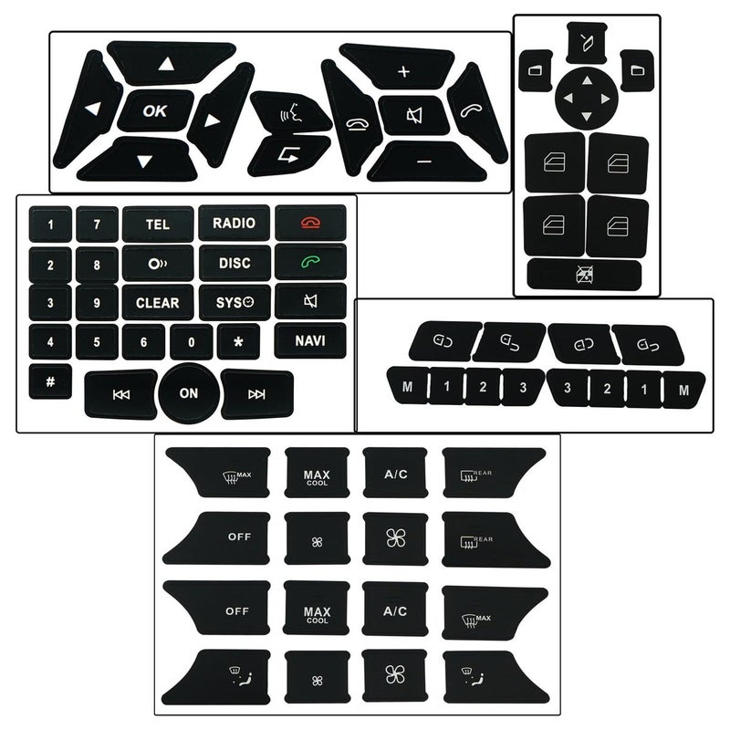 EDIETH Repair Button Door Steering AC Radio Stickers Set Kits Car Interior Stickers Button Decals for Mercedes Benz A W176 B W246 C W204 E W212 SLK R172 CLS W218 GLK X204 SL  R231