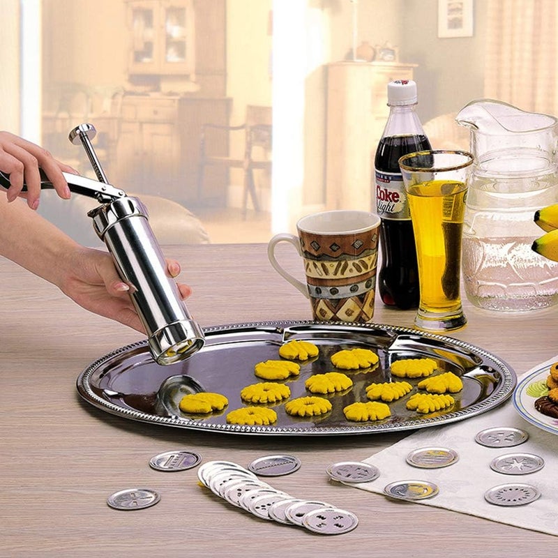 Manual Cookie Press Gun with 20 Discs, Stainless Steel - Image 2