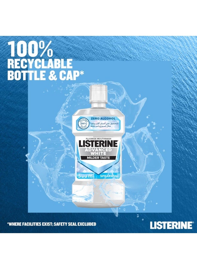 Listerine, Advanced White Mouthwash, Removes Tough Stains, Milder Taste, Spearmint Flavour, kills 99% of germs that cause bad breath, 500ml - Image 2