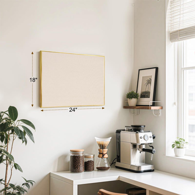 QUEENLINK Linen Bulletin Board 24 x 18 Inches, White Cork Board for Wall, Gold Aluminum Framed Fabric Pin Board Tack Board, 10 Push Pins, Beige - Image 2