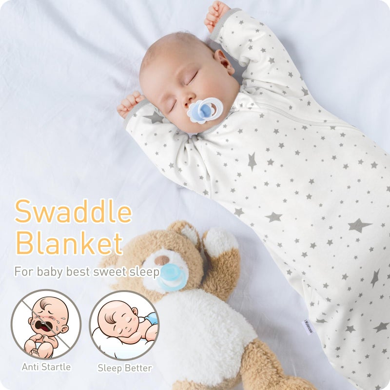 Knirose Transitional Swaddle Sack with Arms Up Length Sleeves and Mitten Cuffs 0-3 Months Wearable Swaddling Blanket Sleeping Bag Cotton for Newborns Baby Boys Girls Sleep Sacks Snug Fit Calms Startle Reflex - Image 2