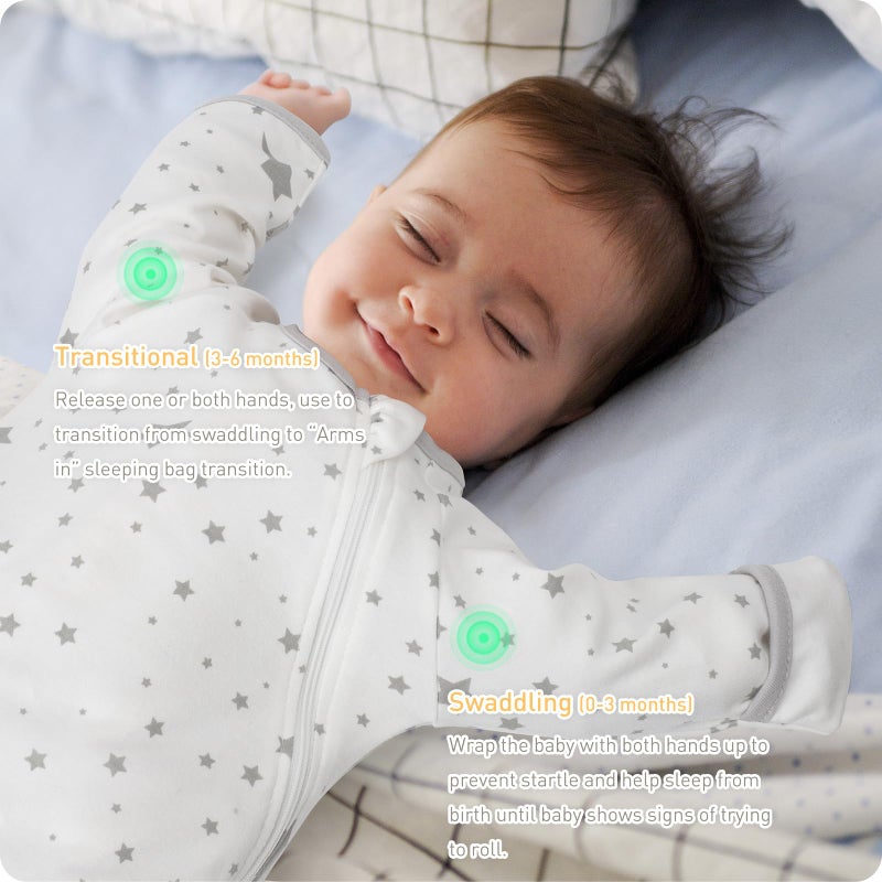 Knirose Transitional Swaddle Sack with Arms Up Length Sleeves and Mitten Cuffs 0-3 Months Wearable Swaddling Blanket Sleeping Bag Cotton for Newborns Baby Boys Girls Sleep Sacks Snug Fit Calms Startle Reflex - Image 3