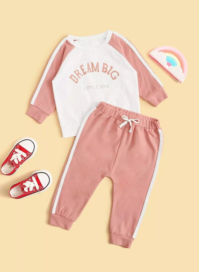 Baby Girl Side Stripe Letter Graphic Tracksuit Set
