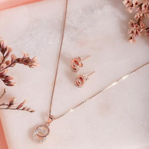 ZAVYA 925 Sterling Silver Rose Gold Plated CZ Jewellery Set | Gift for Women & Girls | With Certificate of Authenticity and 925 Hallmark - Image 3
