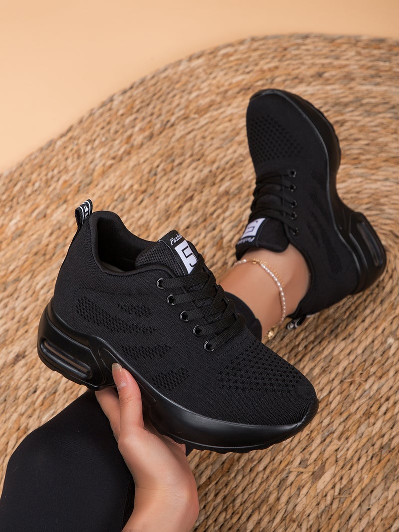 Womens Shoes 2024 Autumn and Winter Breathable Thick-soled Casual Inner-height Shoes Lightweight Soft-soled sneaker Womens Cotton Shoes 1029 all black increased by 8CM (dense net)