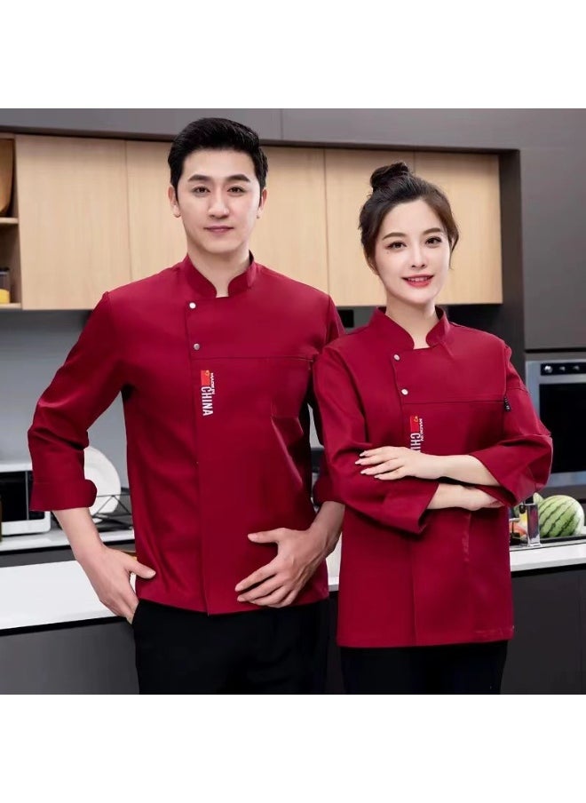 NIBEMINENT Stretch Chef Overalls Long Sleeve Men's Summer Thin Breathable Restaurant Hotel Chef Baking Work Wear  - Image 1
