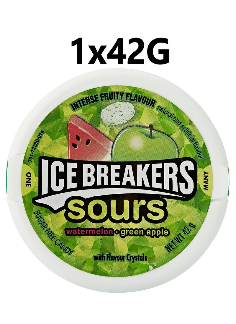 Icebreakers - Ice Breakers Sours, Sugar Free Mints, Watermelon and Green Apple, 1x42 g - Image 1