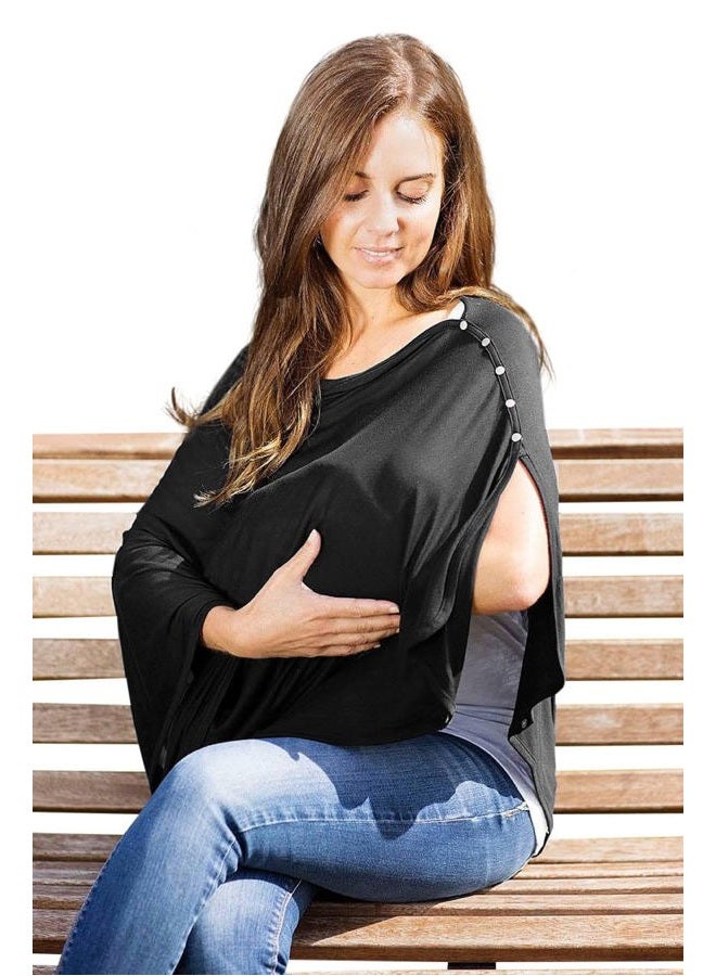 Byrd & Blume Super Soft Breastfeeding Cover, Nursing Cover, Shawl, Wrap, Scarf, Poncho, Swaddle, Stroller Blanket & Baby Car Seat Cover, 100% Viscose, Oeko-Tex Certified (XL, Black) - Image 2