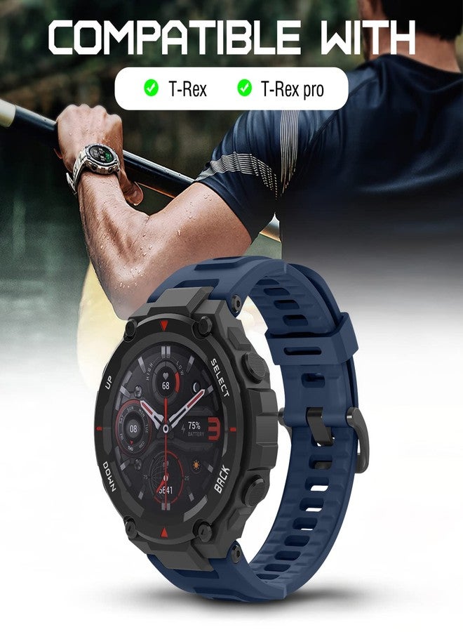 MoKo Strap Compatible with Amazfit T-Rex/T-Rex Pro Smartwatch, Soft Silicone Sports Replacement Watch Band Waterproof Breathable Wristband Bracelet with Tools, Navy Blue - Image 2