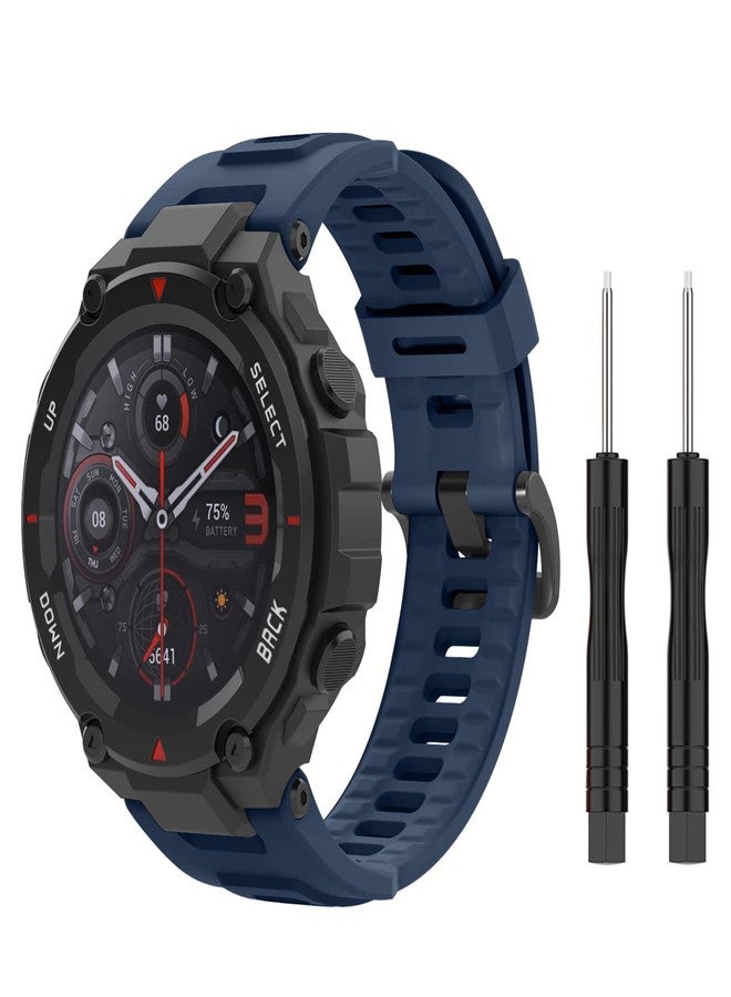 MoKo Strap Compatible with Amazfit T-Rex/T-Rex Pro Smartwatch, Soft Silicone Sports Replacement Watch Band Waterproof Breathable Wristband Bracelet with Tools, Navy Blue - Image 1