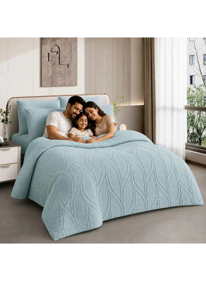 Dreamzon 6 PCs Sky Blue King Size Duvet Cover Set with Soft Quilted Bedding and Pillowcase (blue) - Image 3