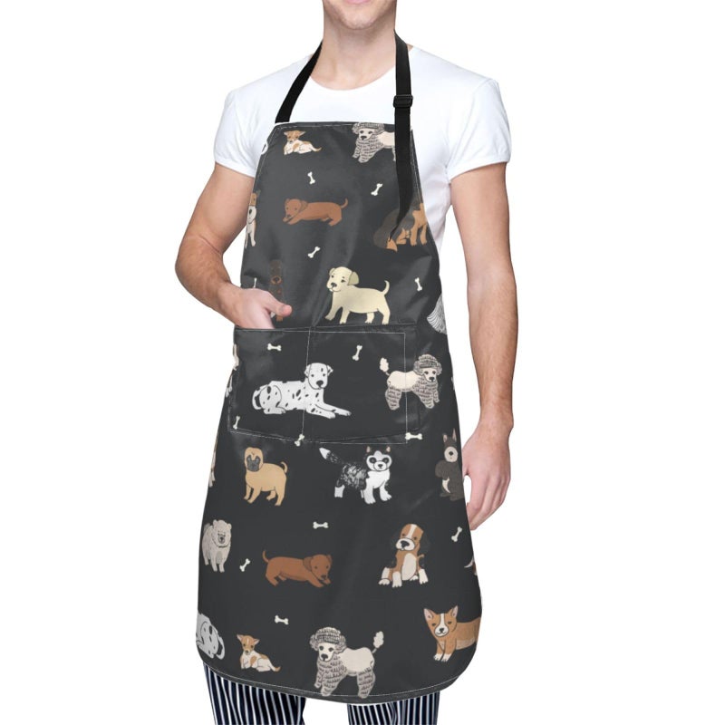 Perinsto Puppy Dog Pets Cute Animals Waterproof Apron with 2 Pockets Kitchen Chef Aprons Bibs for Grooming Cooking Baking Painting Gardening - Image 2
