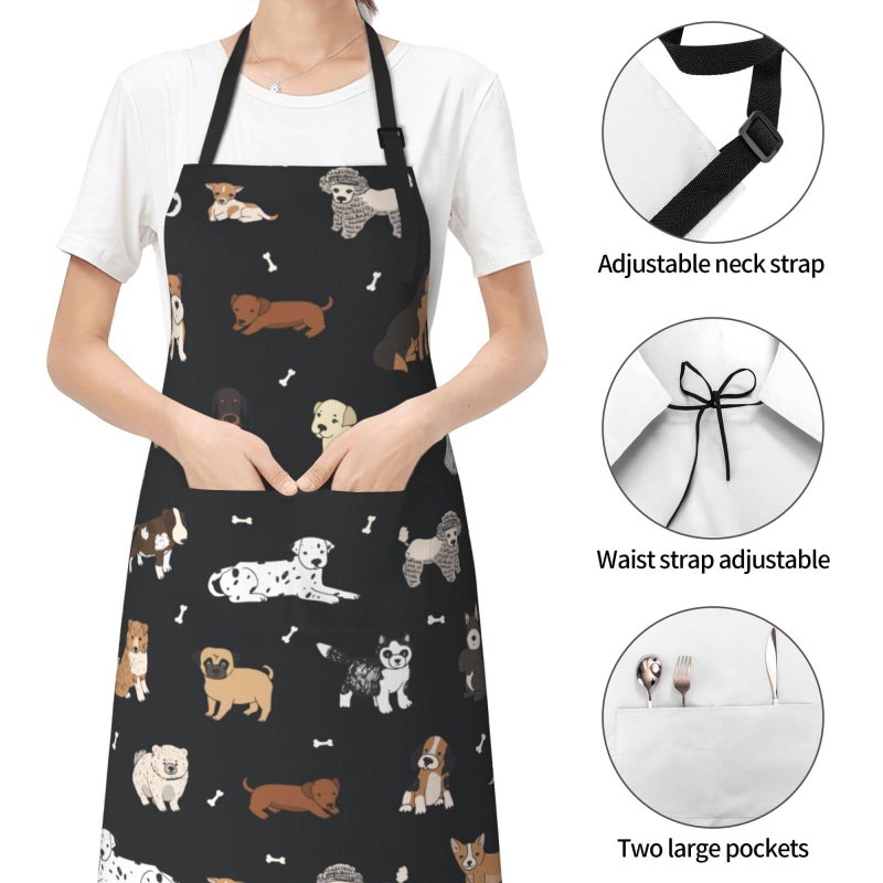 Perinsto Puppy Dog Pets Cute Animals Waterproof Apron with 2 Pockets Kitchen Chef Aprons Bibs for Grooming Cooking Baking Painting Gardening - Image 3
