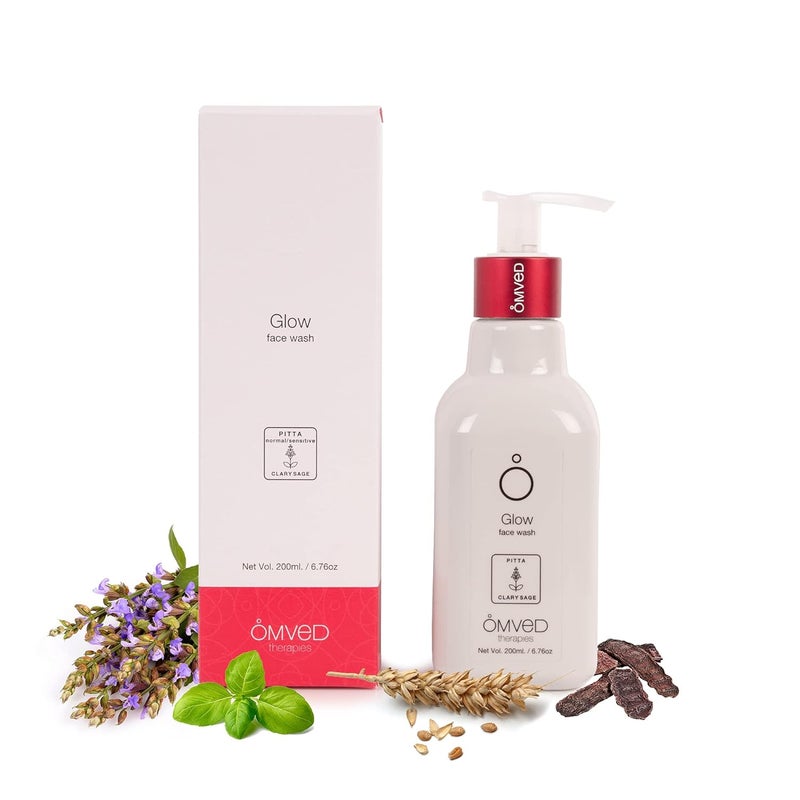 Omved Glow Face Wash for Skin Lightening with Clary Sage Tulsi Shikakai and Wheat Protein SLS Parabeen Free 200 ml - Image 1